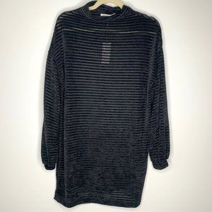 NWT BCBGENERATION Black Knit Striped Velour Mock Neck Balloon‎ Sleeve Tunic Sz M